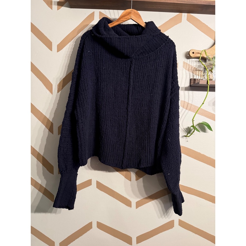 Free People Sweater Womens Size Large Black Slouchy Oversized Knit OB1217252